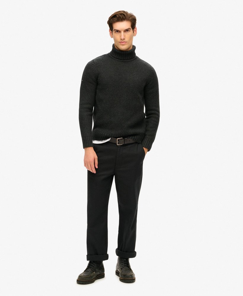 Brushed Roll Neck Jumper-Washed Black-Full model view