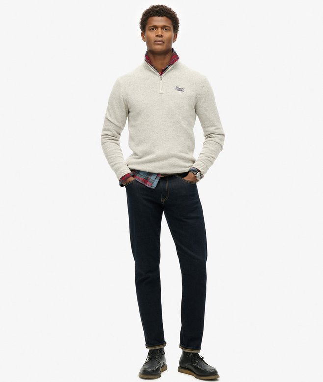 Essential Embroidered Knitted Half Zip Athletic Grey Jumper-Full model view