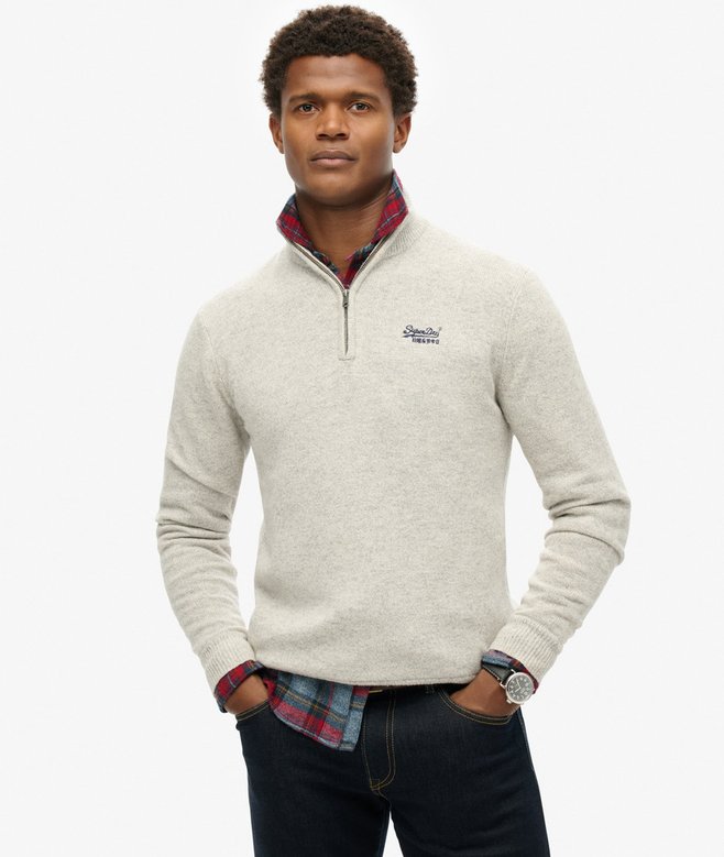 Essential Embroidered Knitted Half Zip Athletic Grey Jumper