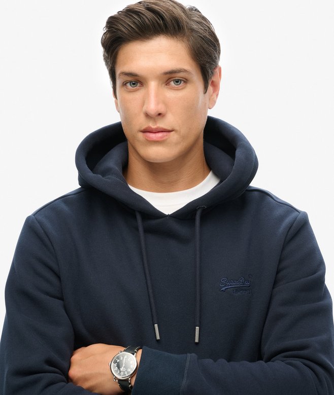 Essential Logo Hoodie-Eclipse Navy-Close up