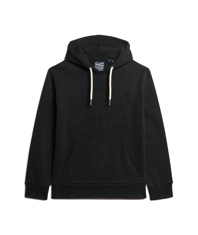 Embossed Vintage Logo Graphic Hoodie-Jet Black-Front view