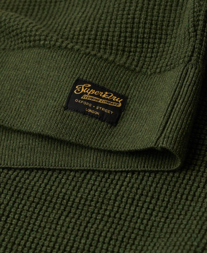 Textured Crew Knit Jumper-Thyme Green-Logo view