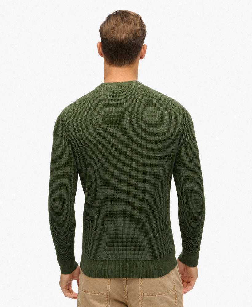 Textured Crew Knit Jumper-Thyme Green-Back view