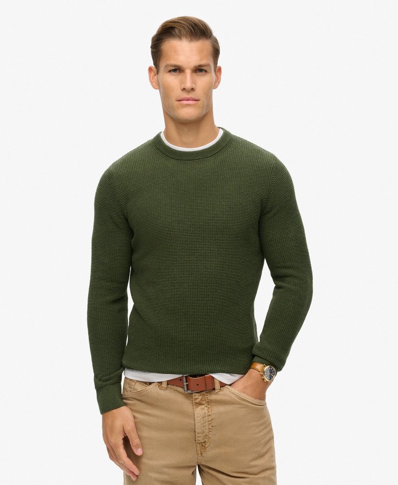 Textured Crew Knit Jumper-Thyme Green