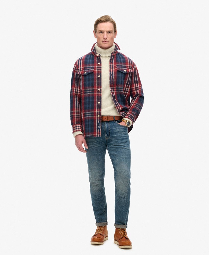 Merchant Heavy Checked Shirt-Merchant Check Navy-Full model view