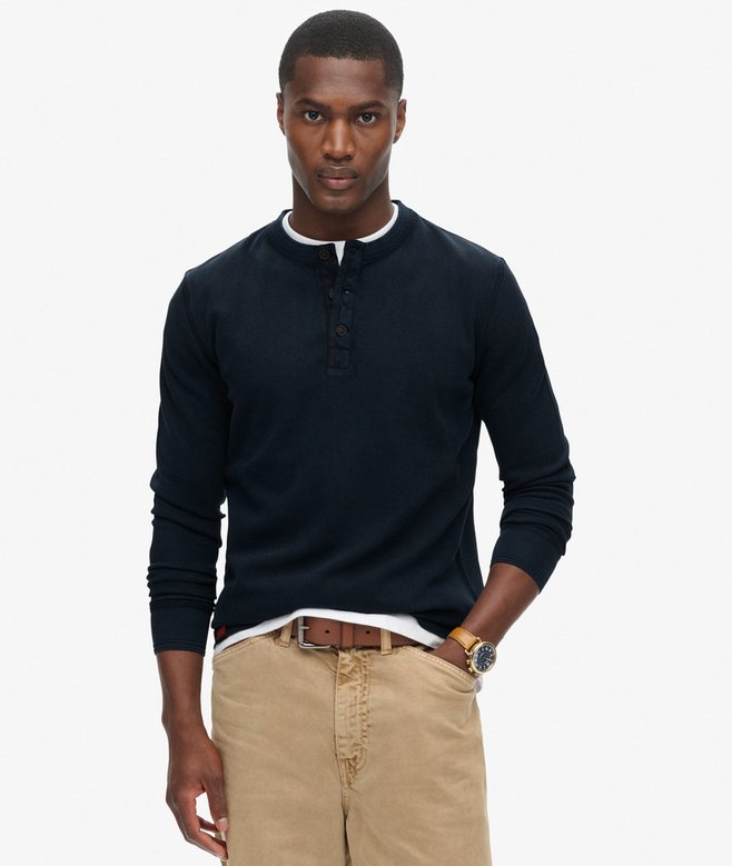 SUPERDRY Lw Textured Grandad Top-Eclipse Navy Eclipse Navy front view