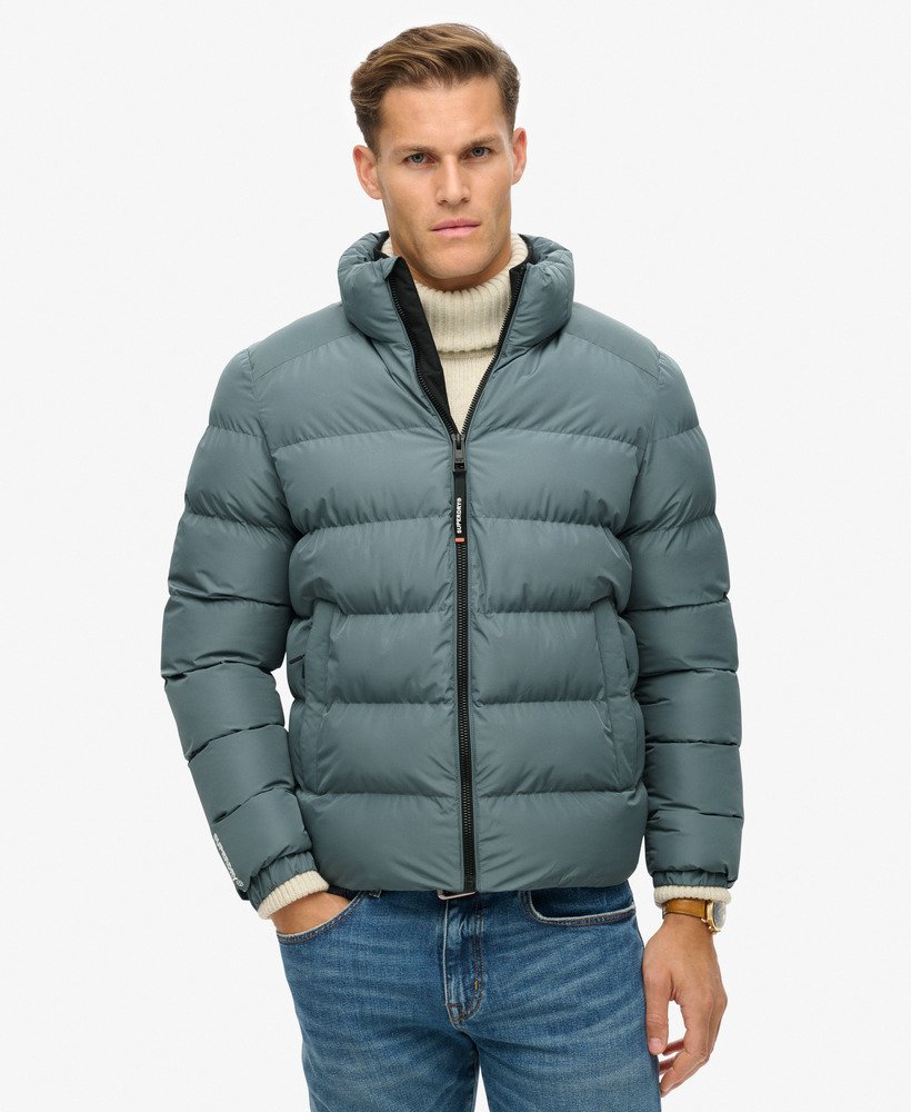 Sports Puffer Jacket-Stormy Weather Blue-Zipped up view