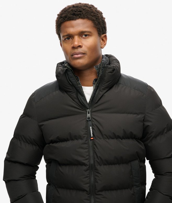 Sports Puffer Black Jacket-Close up view