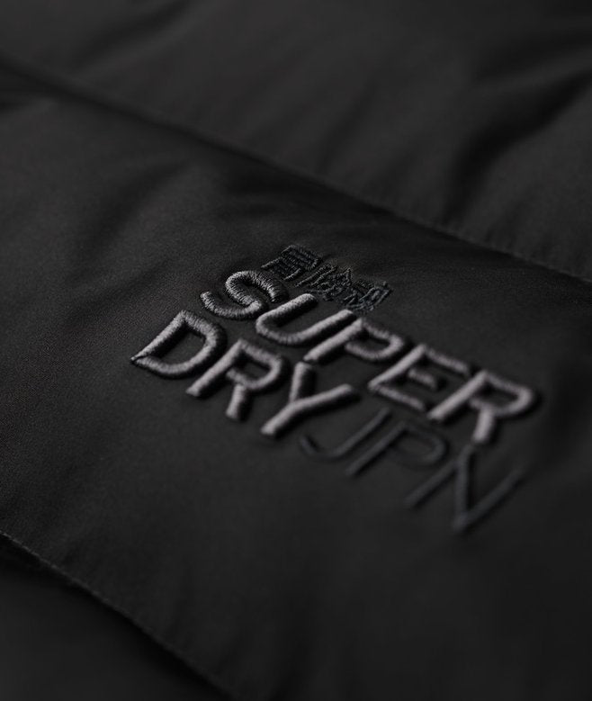 Sports Puffer Black JacketBaxk logo view