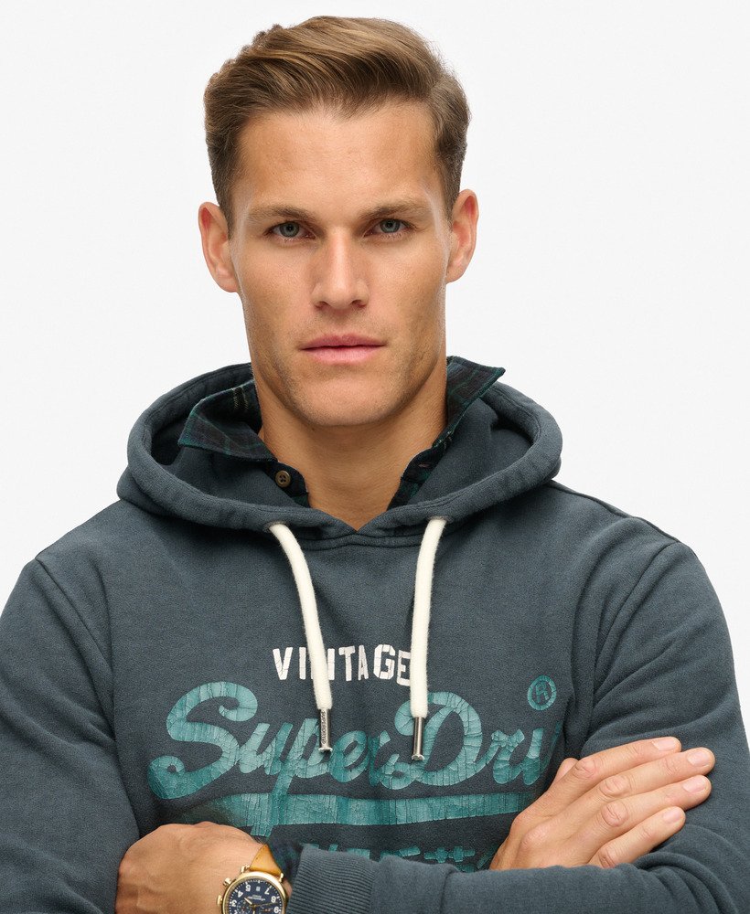 Duo Vintage Logo Hoodie-Jet Black-Close up