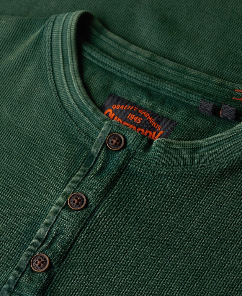 Vintage Textured Grandad Top-Enamel Green-Collar button detail