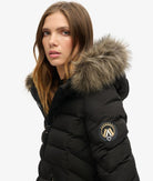 Superdry Ladies Fuji Faux Fur Hood Mid Length Puffer-Black BLACK detail view