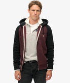 SUPERDRY Essential Baseball Ziphood- Burgundy/Black Rich Deep Burgundy/Black front view