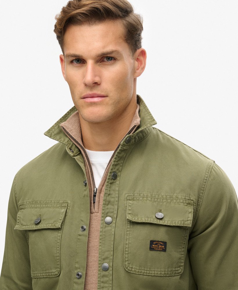 Canvas Workwear Overshirt-Chive Green-Top half view