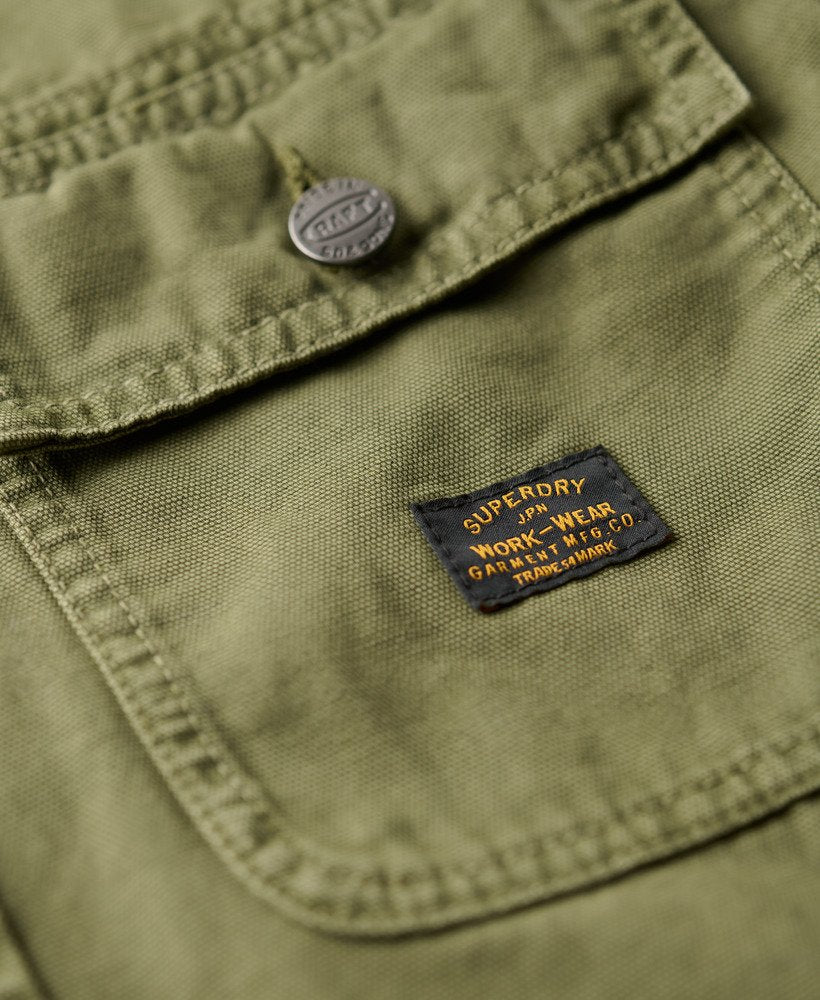 Canvas Workwear Overshirt-Chive Green-Front pocket view