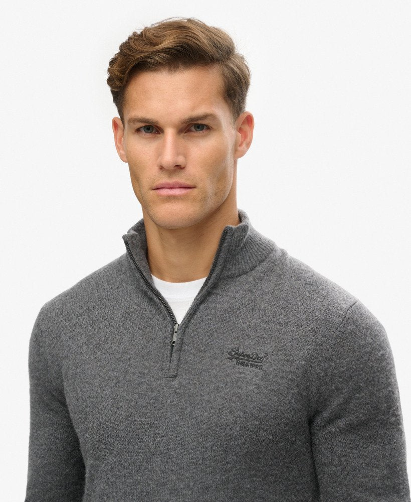 Essential Embroidered Knitted Half Zip Gull Grey Jumper