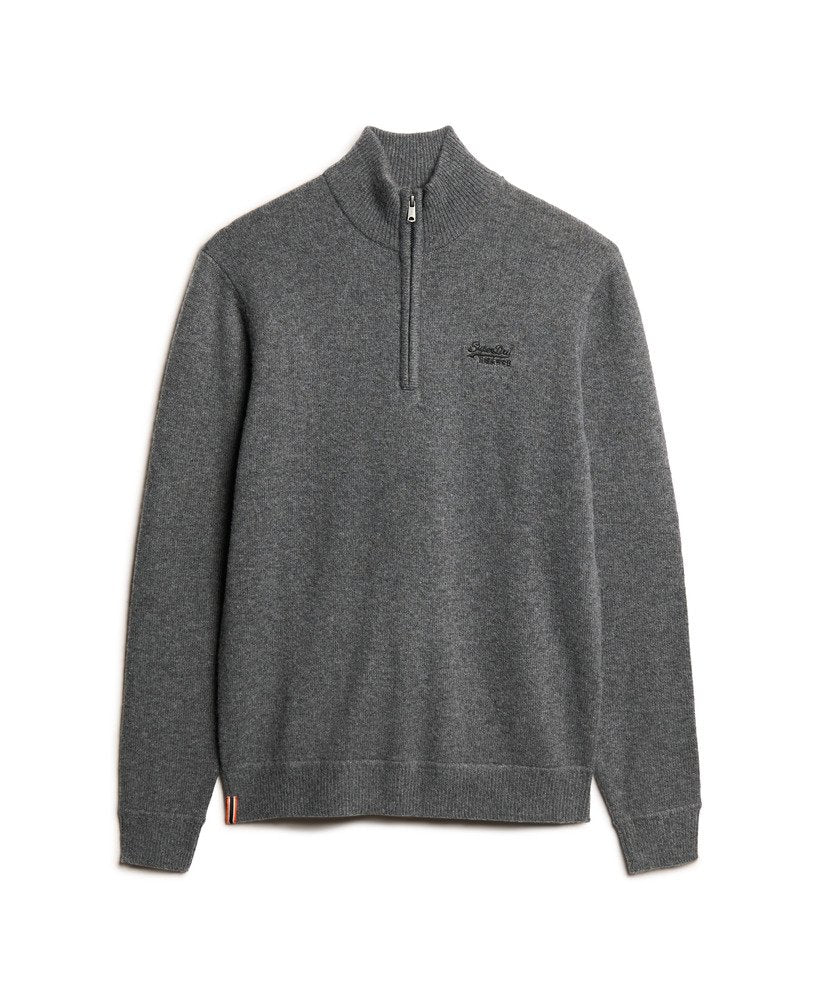 Essential Embroidered Knitted Half Zip Gull Grey Jumper