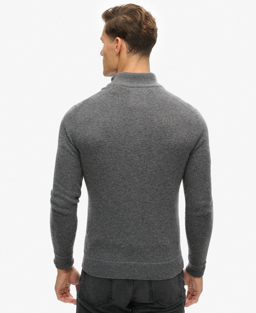 Essential Embroidered Knitted Half Zip Gull Grey Jumper