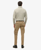 Back full model view of khaki cargo pants