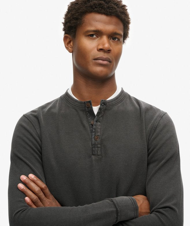 SUPERDRY Lightweight Textured Grandad Top-Washed Black WASHED BLACK detail view
