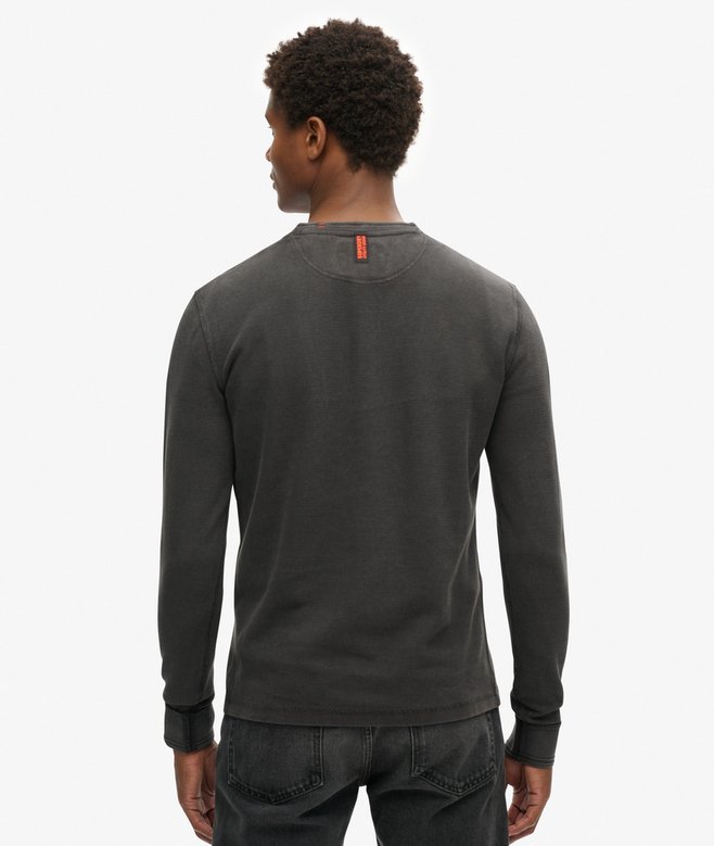SUPERDRY Lightweight Textured Grandad Top-Washed Black WASHED BLACK back view
