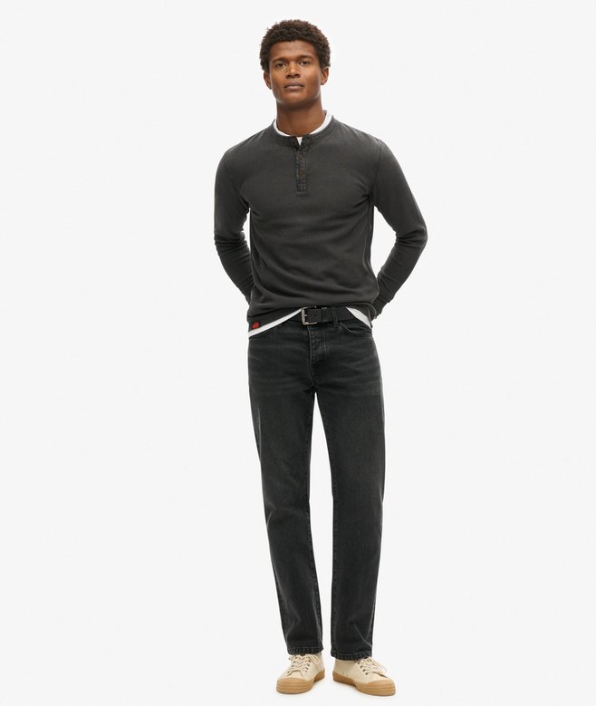 SUPERDRY Lightweight Textured Grandad Top-Washed Black WASHED BLACK model front view
