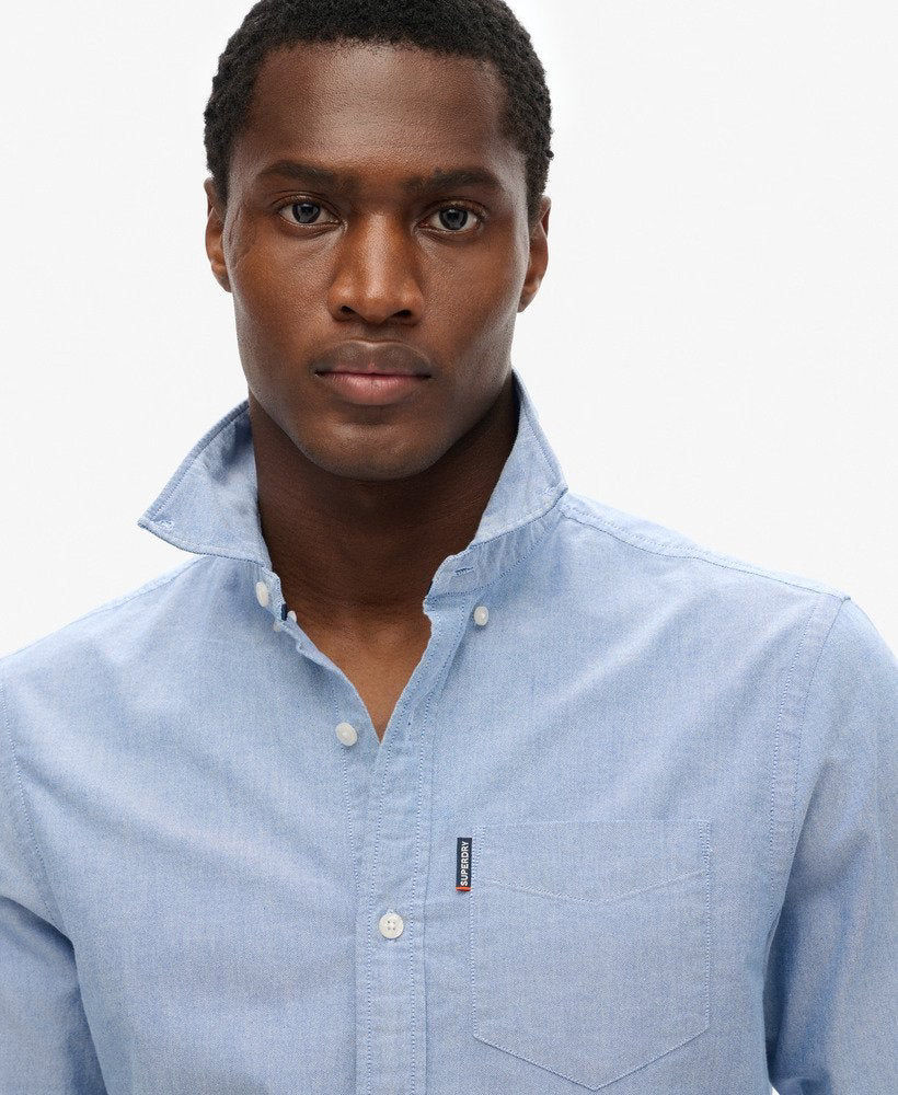SUPERDRY Essentials Oxford Azure Blue Shirt AZURE BLUE CHAMBRAY OXFORD back view
