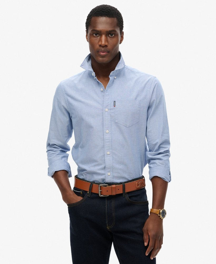 SUPERDRY Essentials Oxford Azure Blue Shirt AZURE BLUE CHAMBRAY OXFORD front view