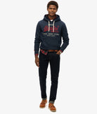 SUPERDRY Vintage Logo Heritage Relaxed Hoodie-Navy Marl Trench Navy Marl model front view