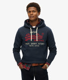 SUPERDRY Vintage Logo Heritage Relaxed Hoodie-Navy Marl Trench Navy Marl front view