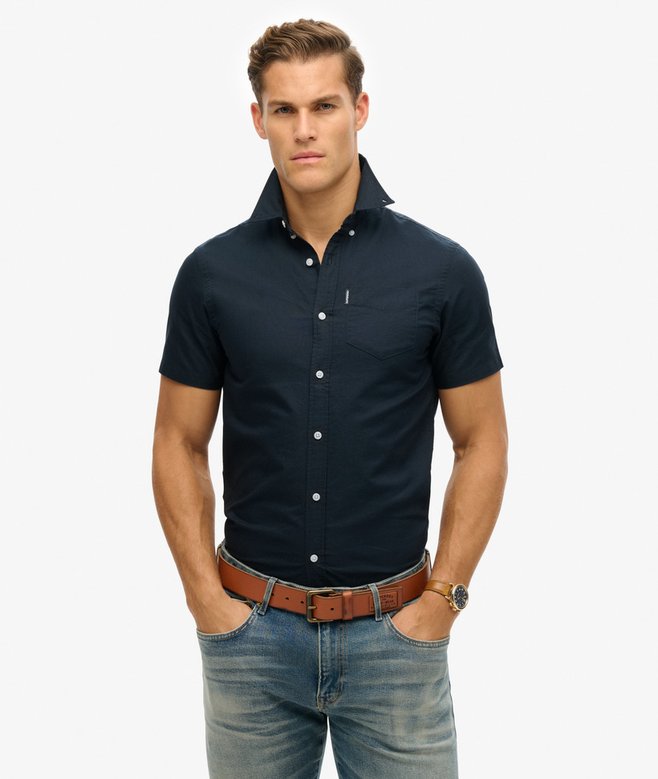 Men's Oxford Short Sleeve Shirt-Eclipse Navy-Front View