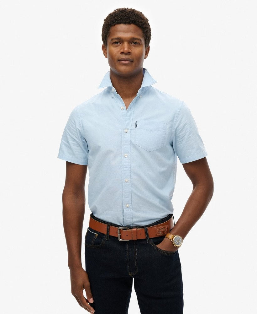 Men's Oxford Short Sleeve Shirt-Classic Blue-Front View