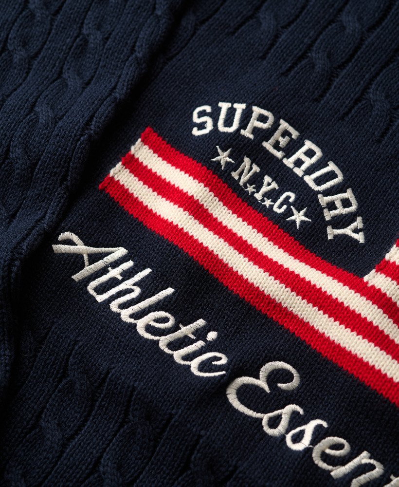 Slouchy Cable Flag Knit-Richest Navy-Flag design close up