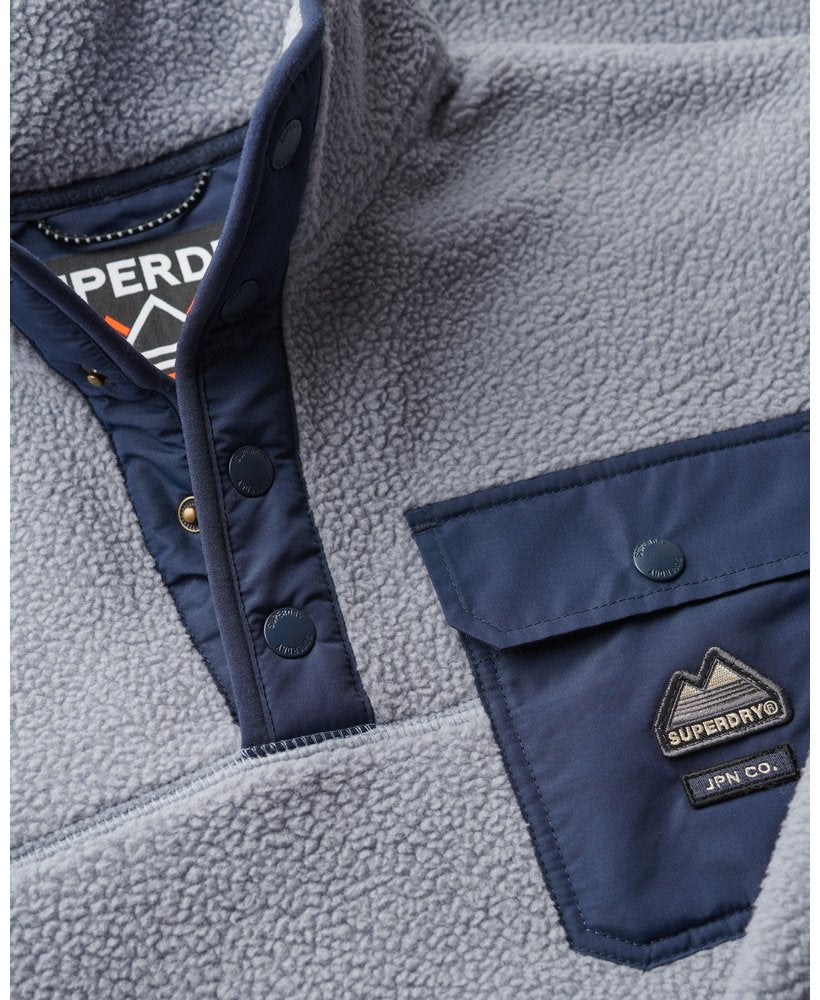 Fuji Fleece Half Zip-Washed Denim Blue-Neck opening close up