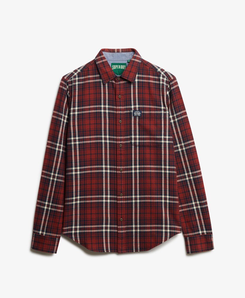 Red and white plaid shirt on a light gray background