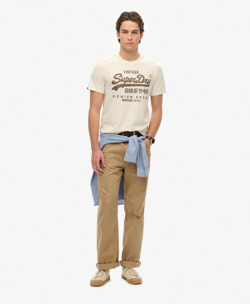 SUPERDRY Vintage Logo Workwear Relaxed Tee-Riff White Riff White model front view
