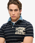 Vintage Athletic Jersey Polo-Eclipse Navy Stripe-Close up view
