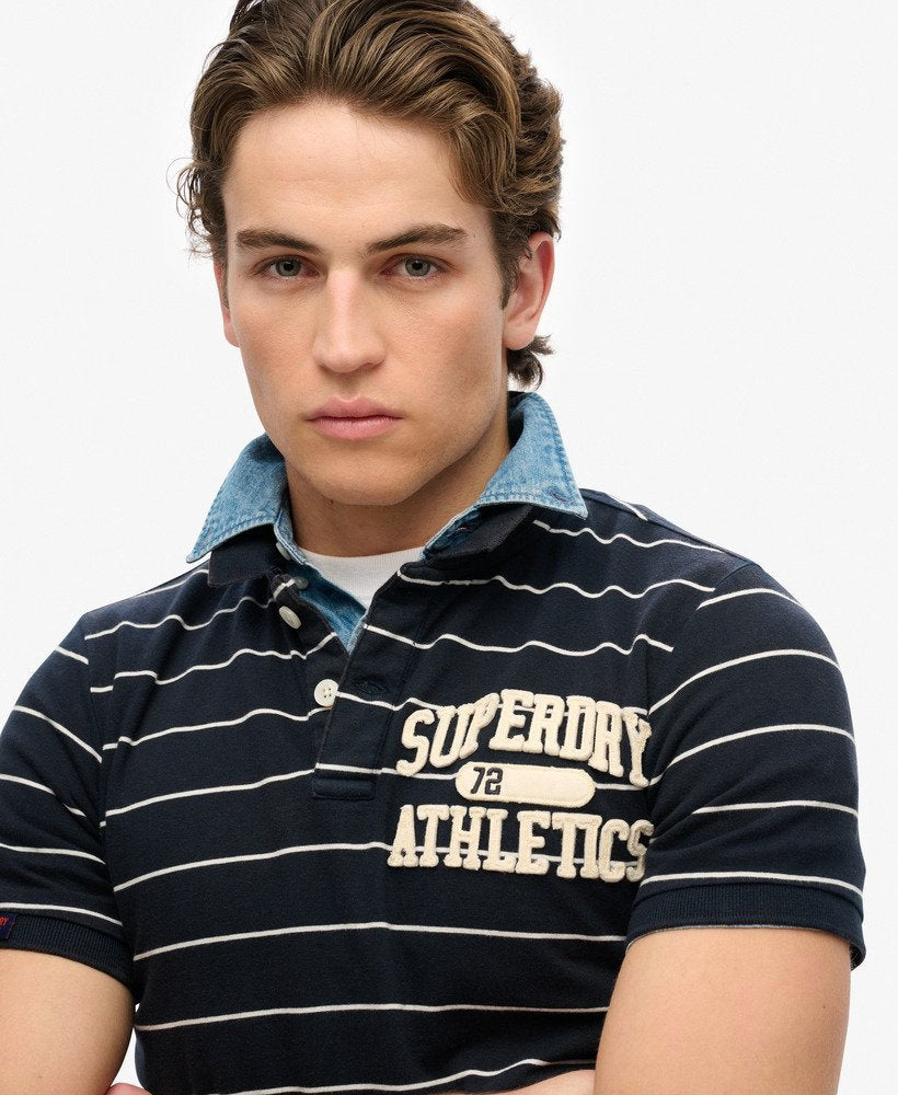 Vintage Athletic Jersey Polo-Eclipse Navy Stripe-Close up view