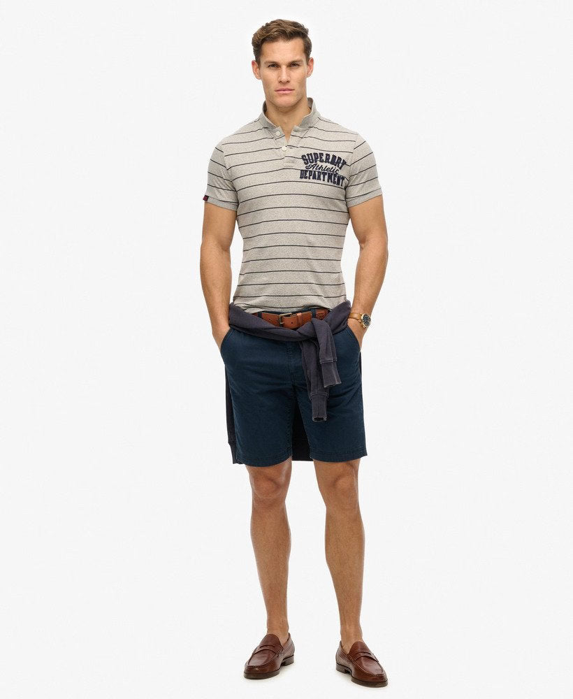 SUPERDRY Vintage Athletic Jersey Polo-Grey Stripe Grey Stripe model front view
