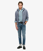 SUPERDRY Essential Logo Zip Hoodie-Heritage Washed Blue Heritage Washed Blue model front view