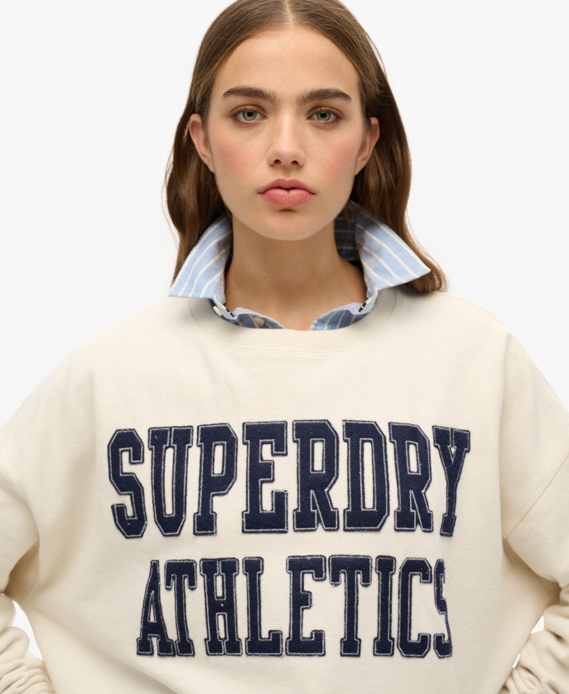 Superdry Ladies Athletic Essentials Relaxed Applique Off White Sweatshirt Desert Bone Off White back view