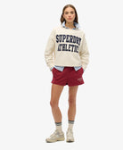 Superdry Ladies Athletic Essentials Relaxed Applique Off White Sweatshirt Desert Bone Off White model front view