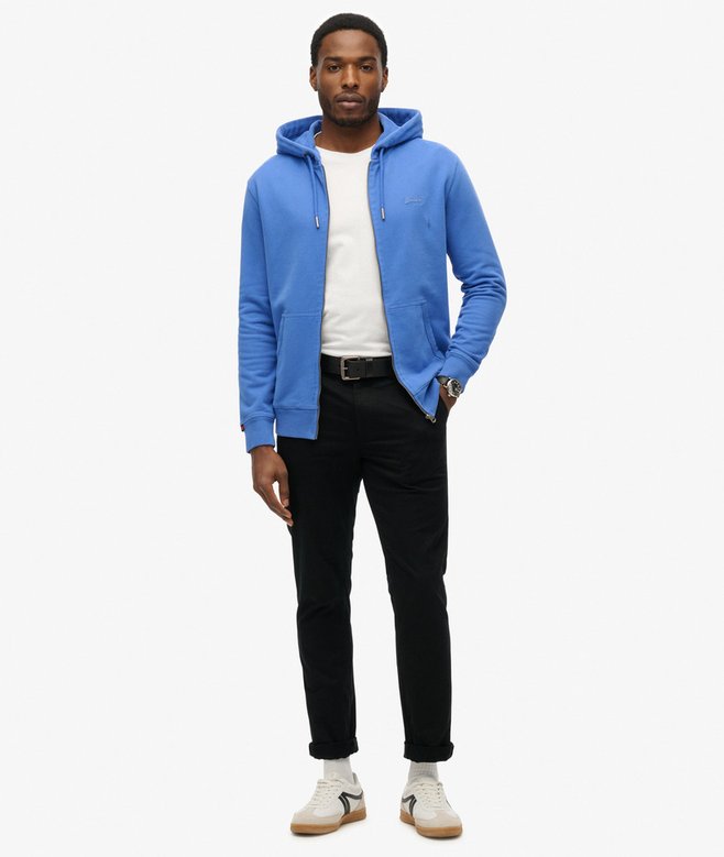 Men's Essential Logo Zip Hoodie-Chambray Blue-Model Full Front View