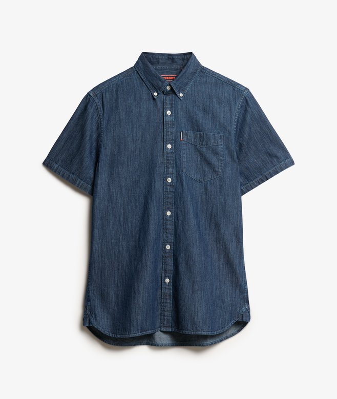 SUPERDRY Essential Short Sleeve Denim Shirt-Rinse Wash Rinse Wash back view