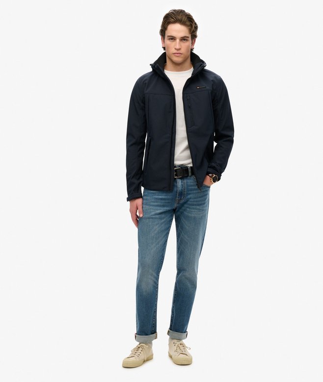 Hooded Soft Shell Navy Trekker Jacket-Full model view