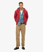 SUPERDRY Essential Logo Zip Hoodie-Prep Red Prep Red model front view