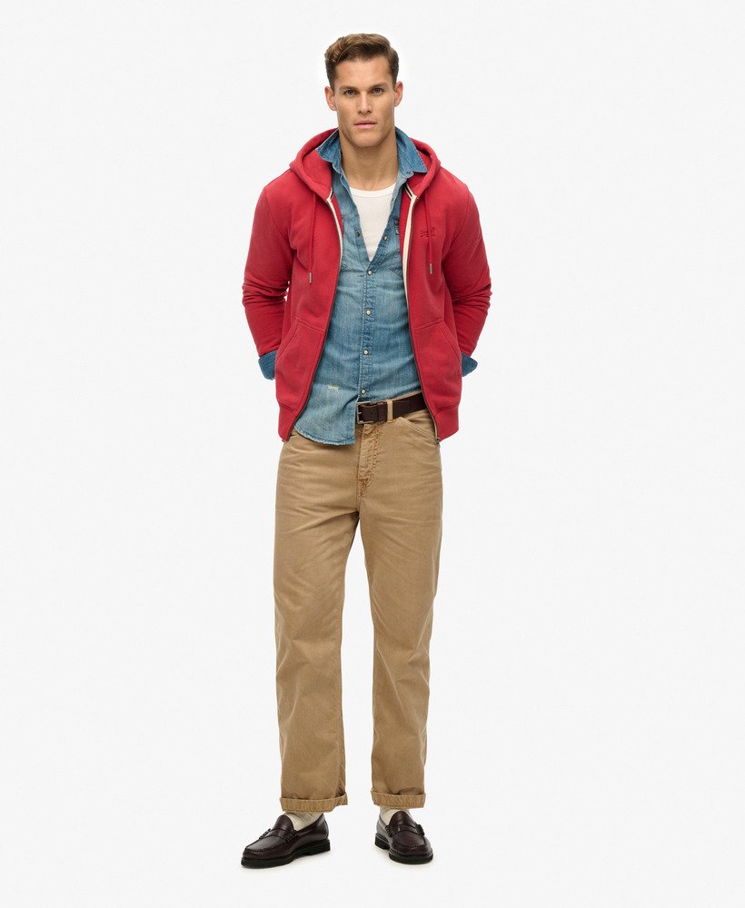 SUPERDRY Essential Logo Zip Hoodie-Prep Red Prep Red model front view