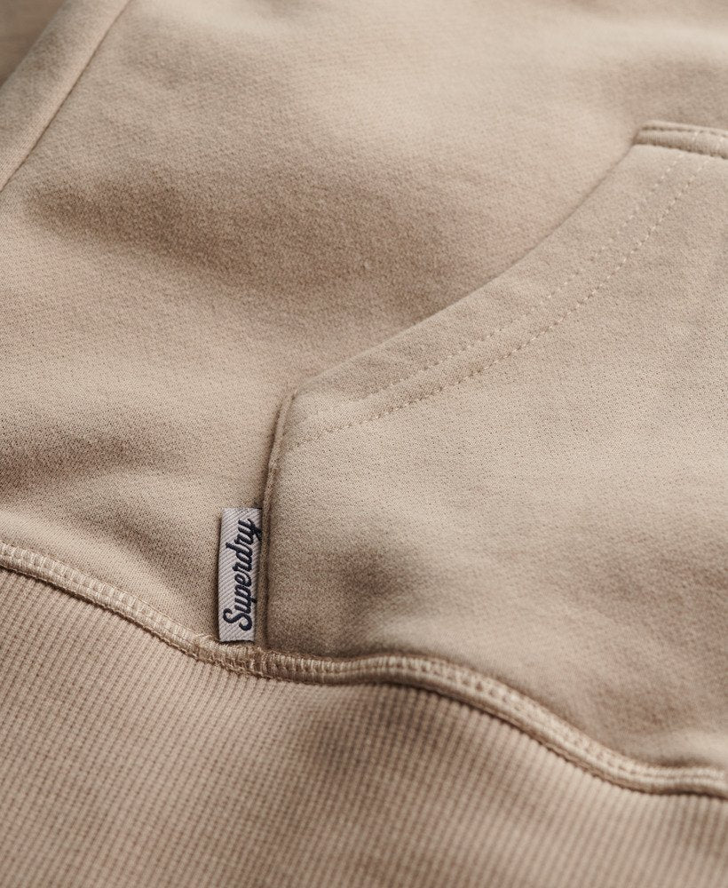Essential Logo Cobblestone Grey Embroidered Hoodie-Front pocket close up view
