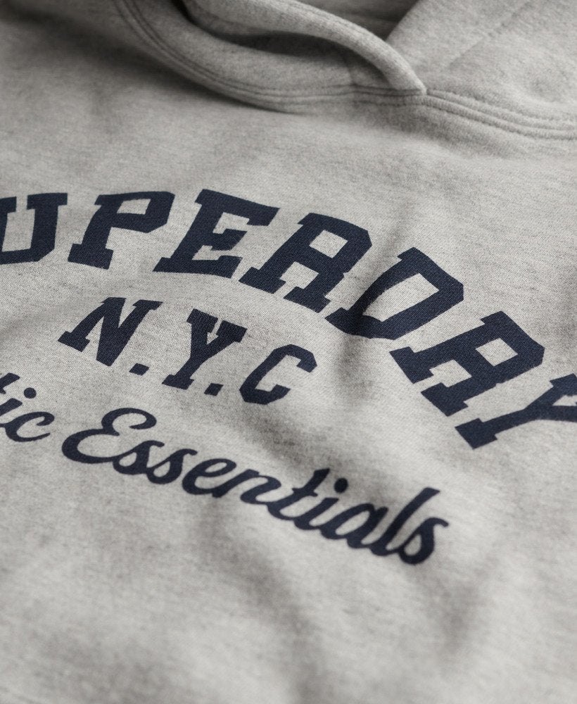 Athletic Essentials Relax Hood-Athletic Grey Marl-Chest logo close up
