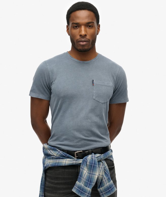 Men's Classic Essential Pocket Tee-Washed Faded Navy-Model Front View